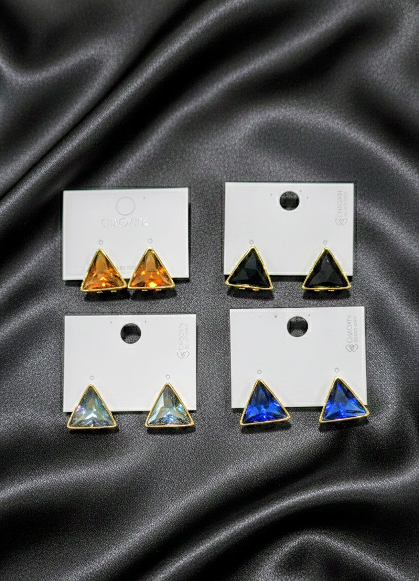 Dazzling Triangle Faceted Stud Earrings - Gold Accents