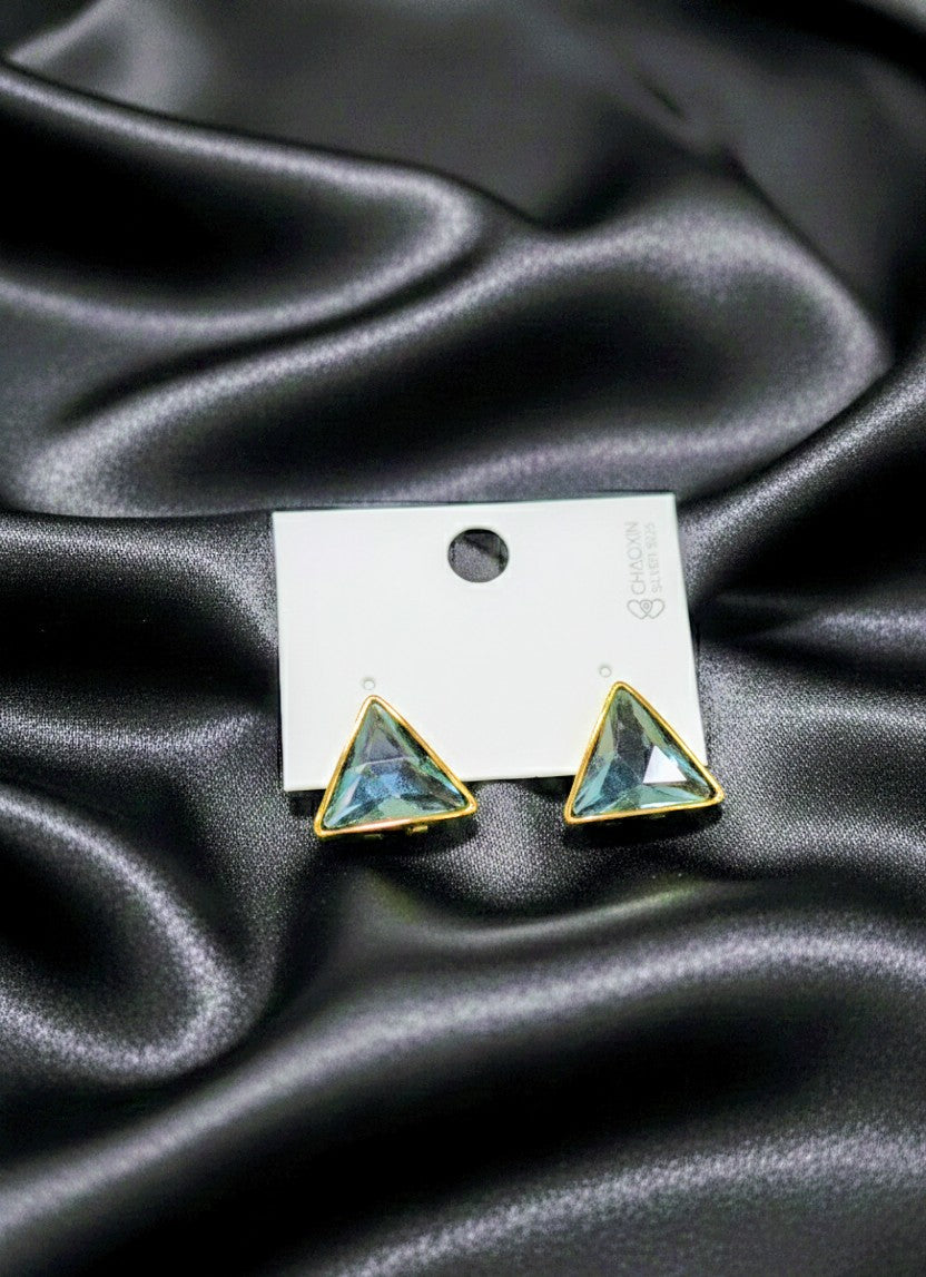 Dazzling Triangle Faceted Stud Earrings - Gold Accents