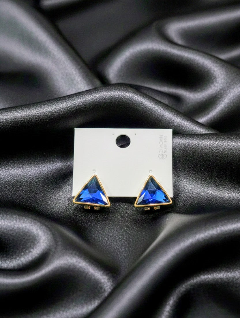 Dazzling Triangle Faceted Stud Earrings - Gold Accents