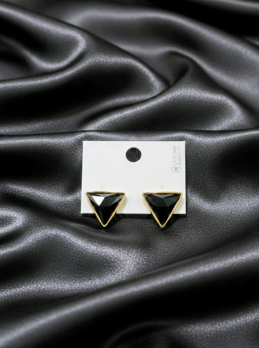 Dazzling Triangle Faceted Stud Earrings - Gold Accents