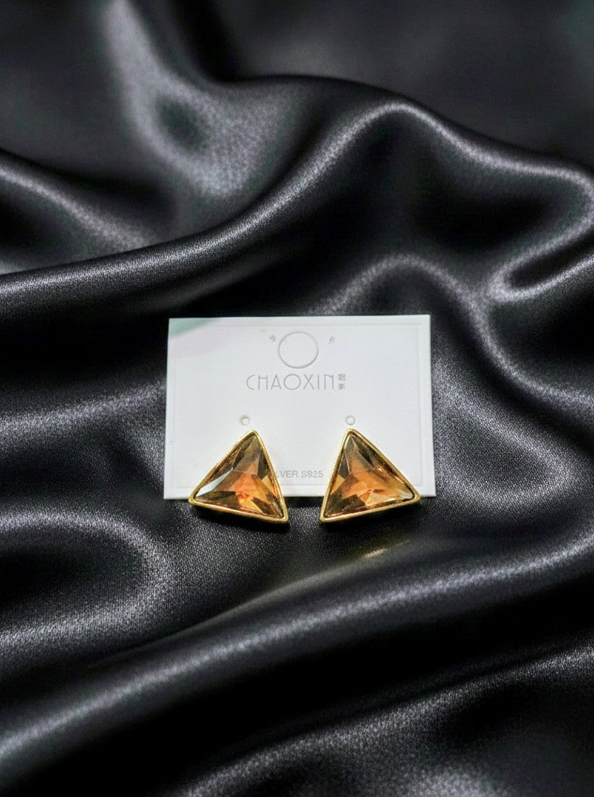 Dazzling Triangle Faceted Stud Earrings - Gold Accents