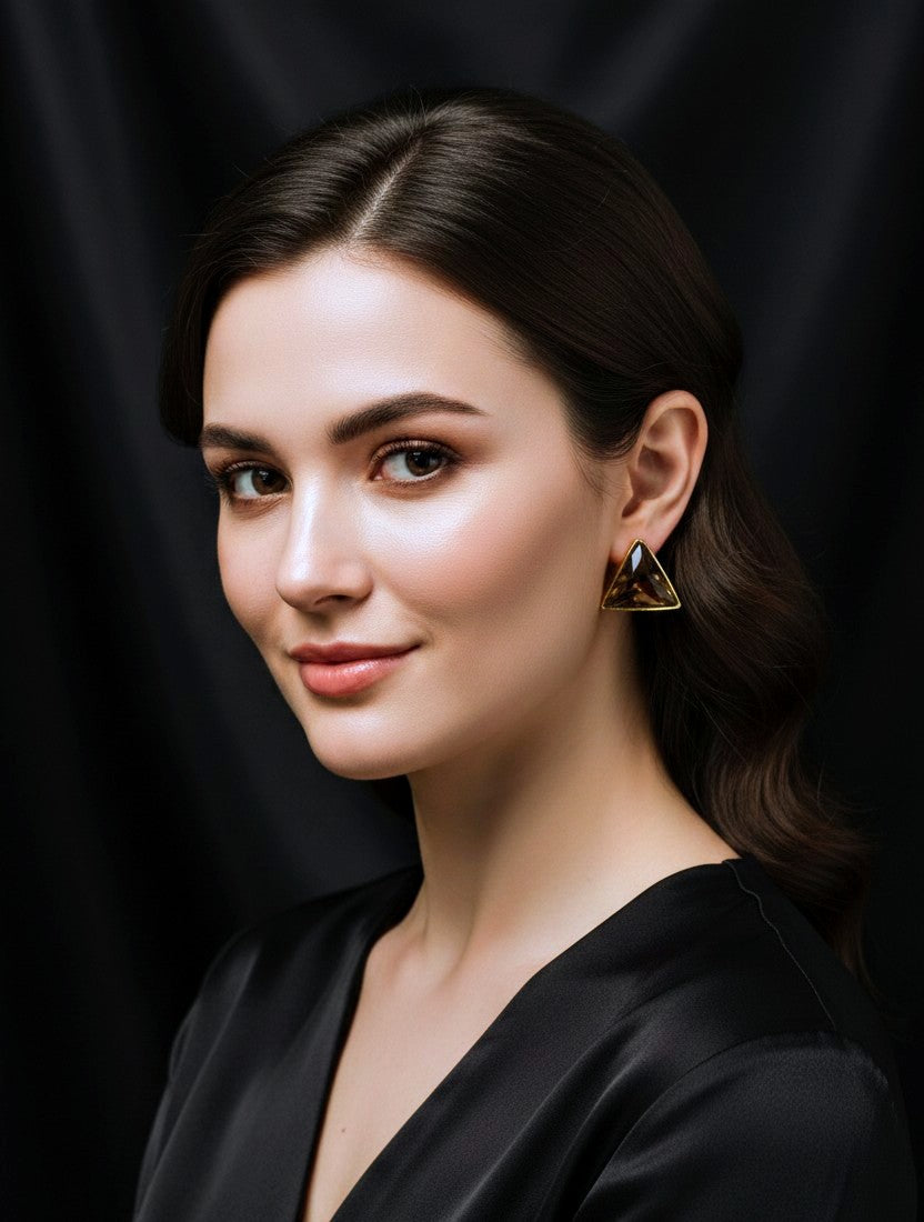 Dazzling Triangle Faceted Stud Earrings - Gold Accents