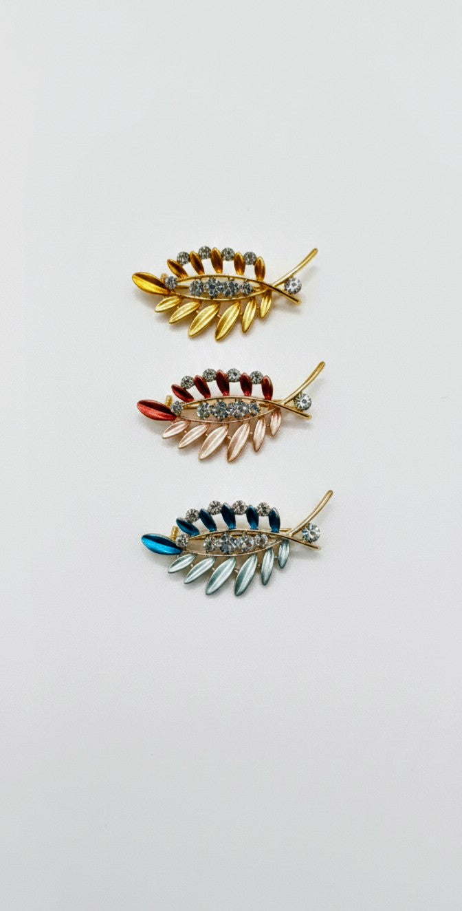 Elegant Enamel & Crystal Laurel Leaf Brooch