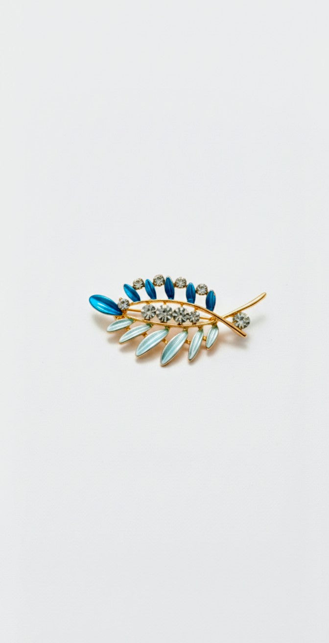 Elegant Enamel & Crystal Laurel Leaf Brooch