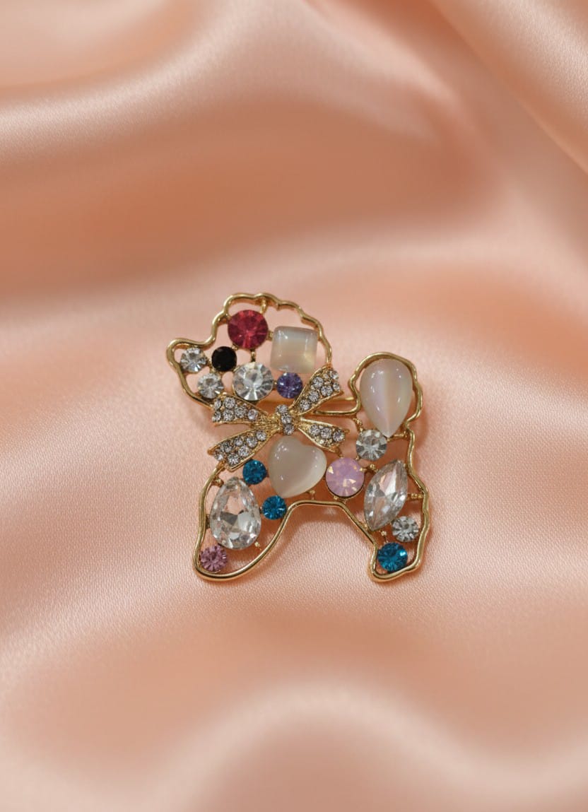 Poodle Perfection: Sparkling Multi-Gemstone Dog Brooch