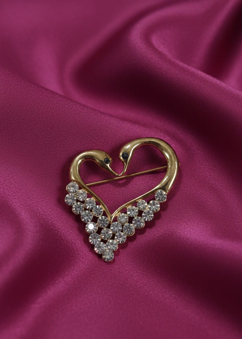 Elegant Swan Heart Rhinestone Brooch