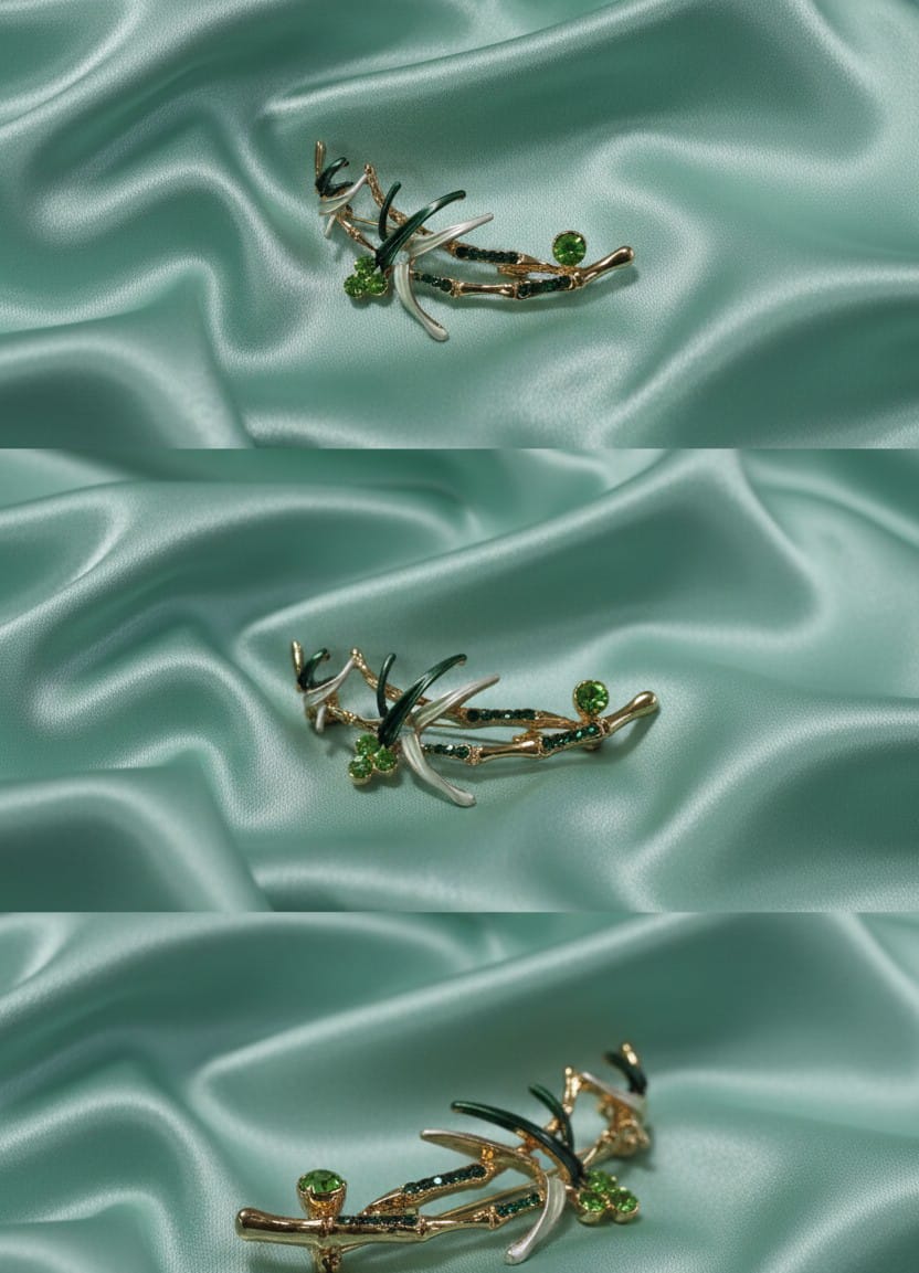 Elegant Bamboo & Crystal Brooch