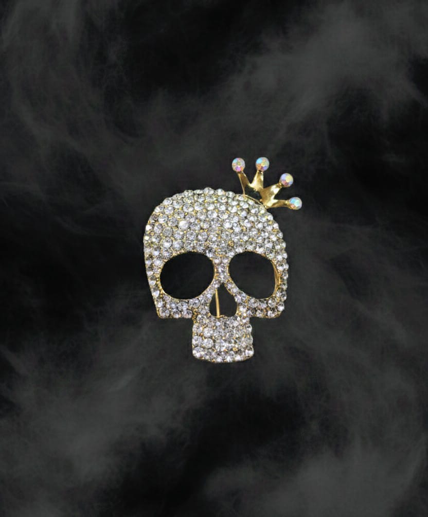 Regal Rebel Skull Brooch: Sparkle with Attitude