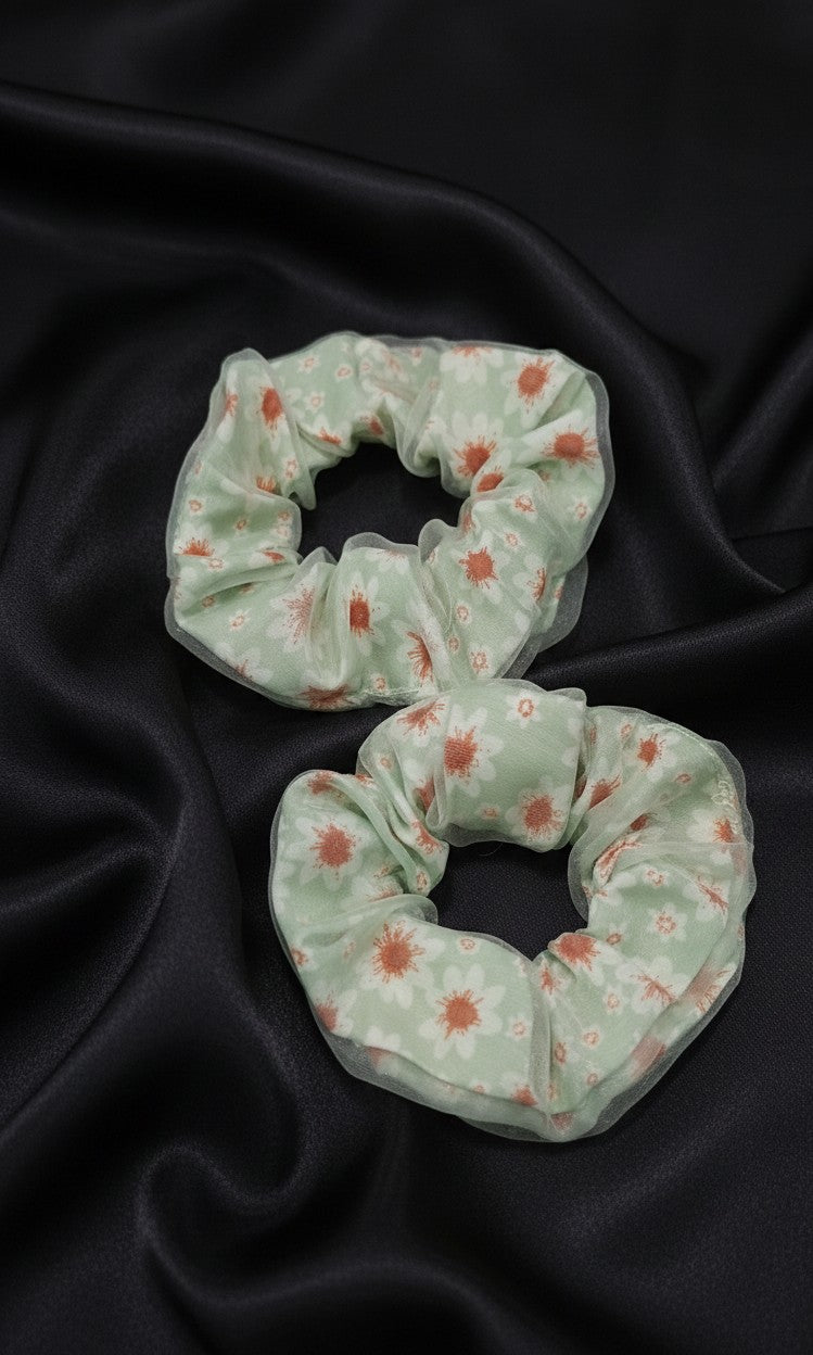 Darling Floral & Tulle Scrunchies Pack Of 2